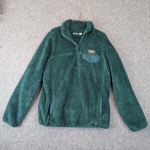 L.L. Bean Womens M Green Hi Pile Sherpa Fleece Pullover Jacket Warm Cozy